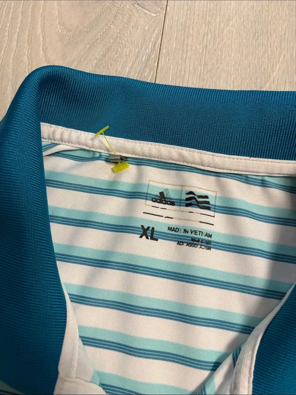 🔥BUNDLESALE Mens XL Adidas Performance Teal and White Striped Golf Polo Shirt